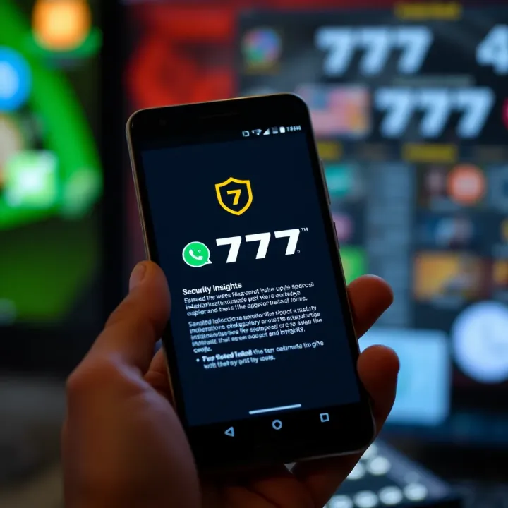 Android device showing the installation progress of the 777 app with security notifications