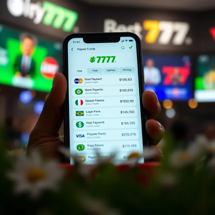 Mobile phone screen showing various payment options available on 777 platform