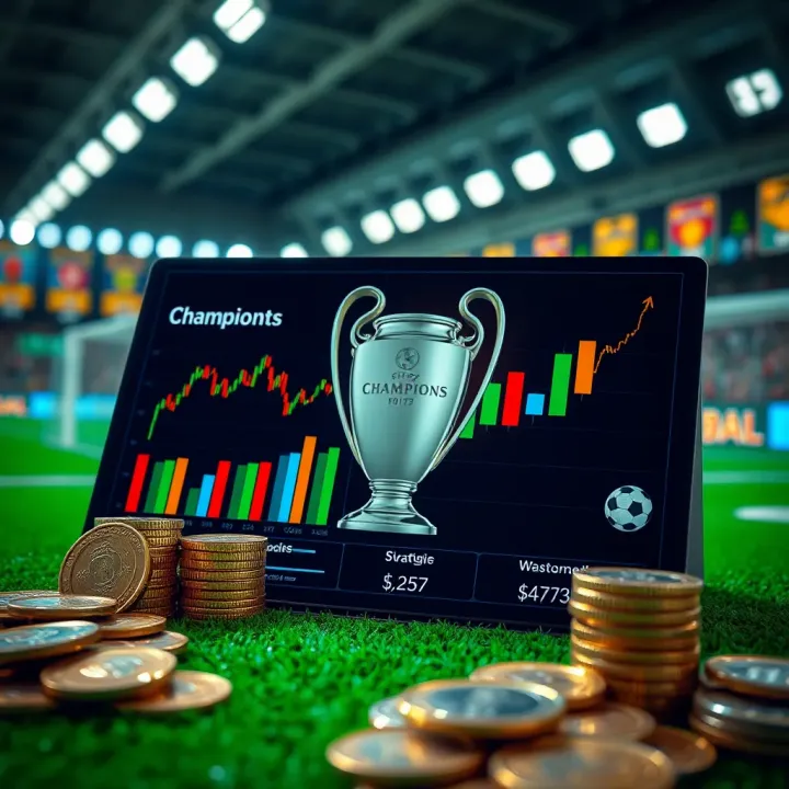Graphic representing strategic football betting with charts, coins, and risk management icons