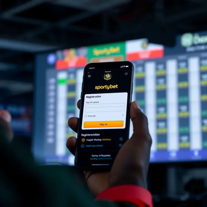 Mobile phone screen showing Sporty Bet registration page with Nigerian flag