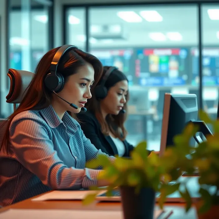 Customer service representative assisting a caller with support queries