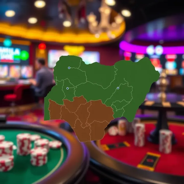 Map of Nigeria highlighting regions with regulated gambling zones and licensing offices