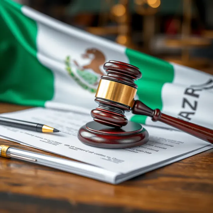 Gavel next to legal documents and a Nigerian flag symbolizing gambling laws