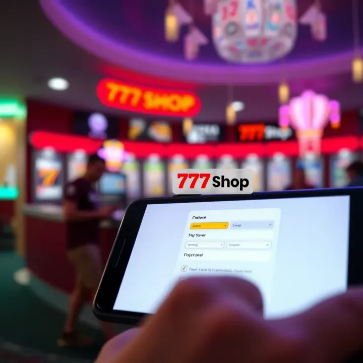 Illustration of a mobile device displaying the 777 Shop registration form with checkmarks indicating completion