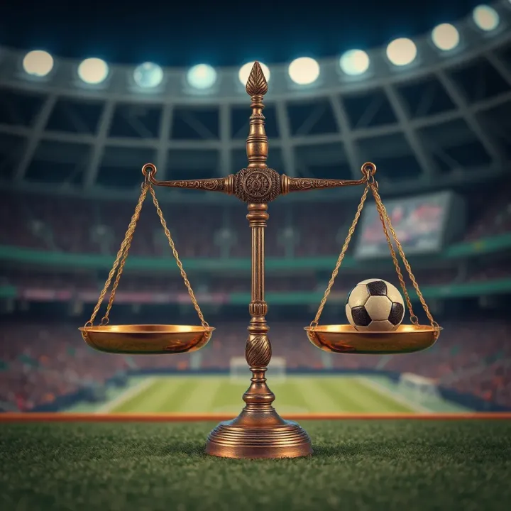 Graphic depicting ethical and legal scales balancing football betting risks and regulations