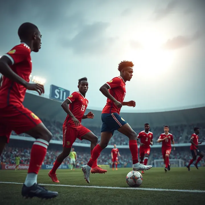 Illustration of Nigerian football stadium with players in action highlighting local league dynamics