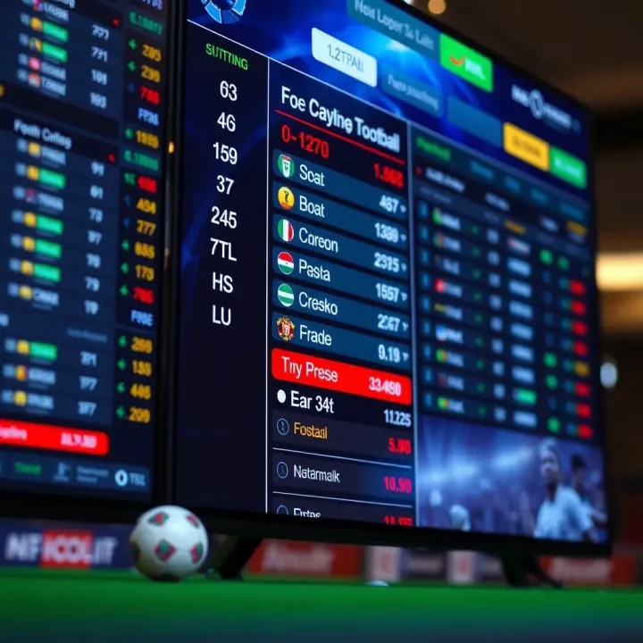 Graphic display of football statistics and betting odds on a digital screen for Nigerian league games
