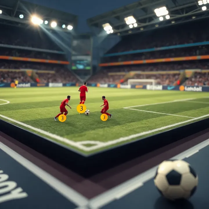 Football field with tactical icons representing match outcome factors