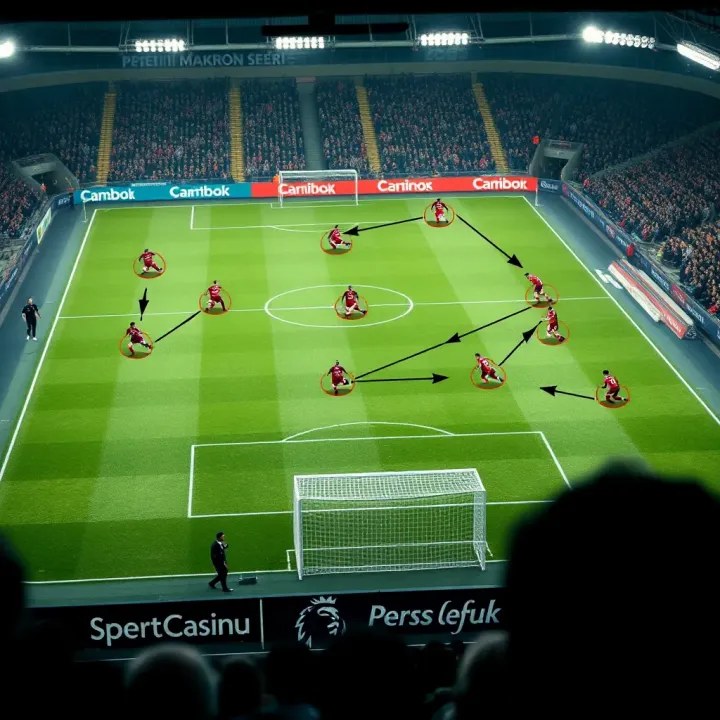 Football pitch showing tactical formations and player movements during a Premier League match
