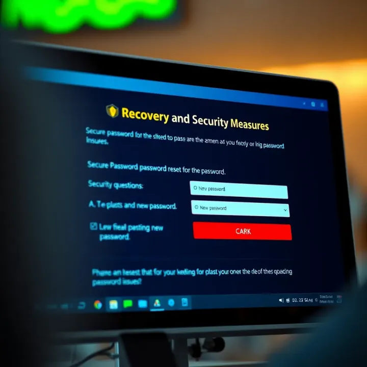 Secure password reset screen showing a form with security questions and new password fields