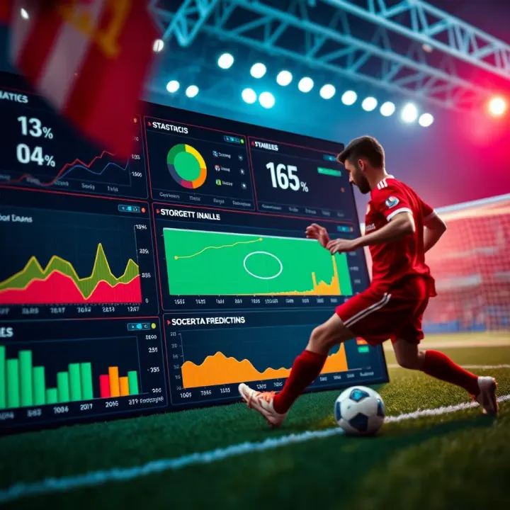 Data analytics dashboard displaying soccer match statistics and score prediction models