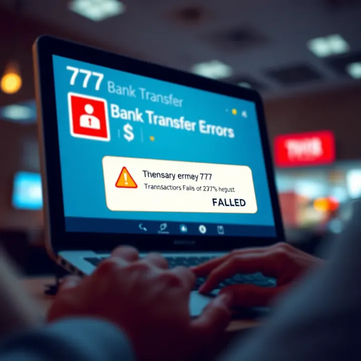 Illustration showing a digital bank transfer interface with a highlighted error notification indicating a failed transaction