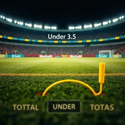 Football pitch illustrating total goals scored during a match with focus on under three and a half goals