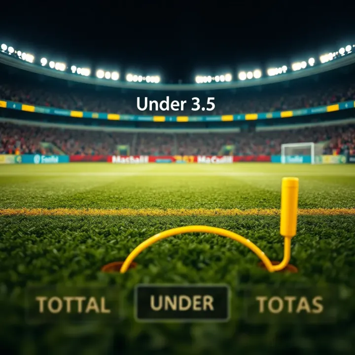 Football pitch illustrating total goals scored during a match with focus on under three and a half goals