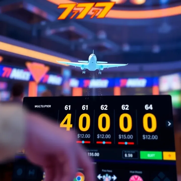 Interface of an online betting game showing a digital plane ascending with increasing multipliers