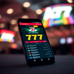 Android smartphone displaying the 777 app interface with key features highlighted