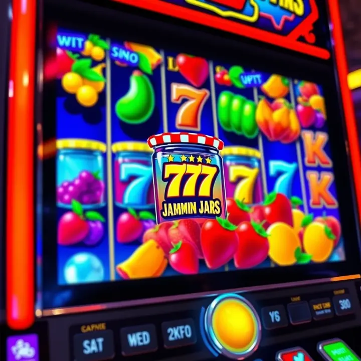 Colorful slot machine screen showing jam jars and vibrant fruits in a casino game