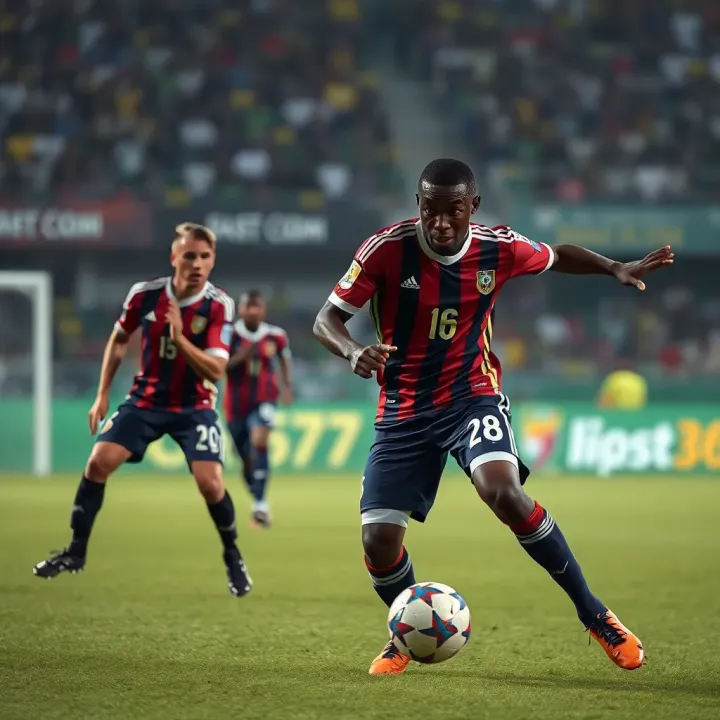 Football players competing intensely on the pitch during a Nigerian league game