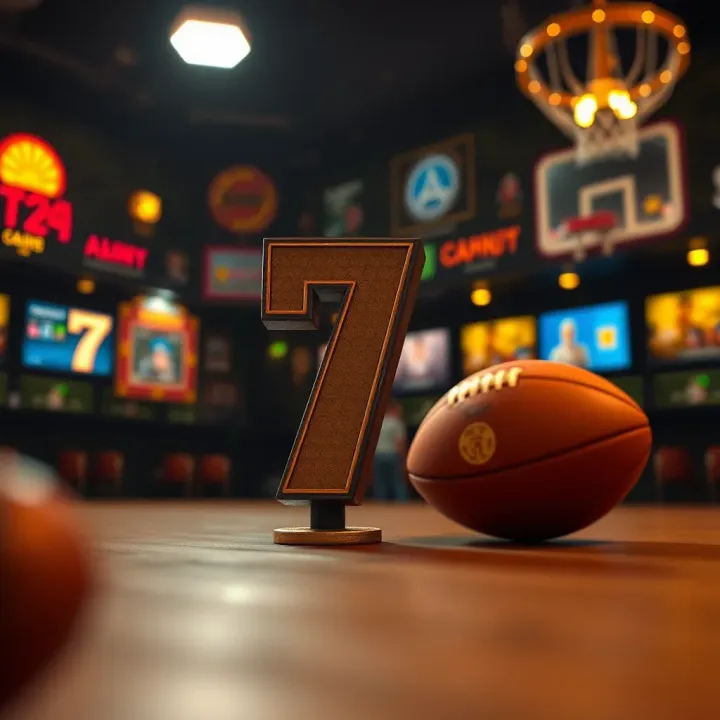 Symbolic representation of the number seven in a cultural context with sports elements