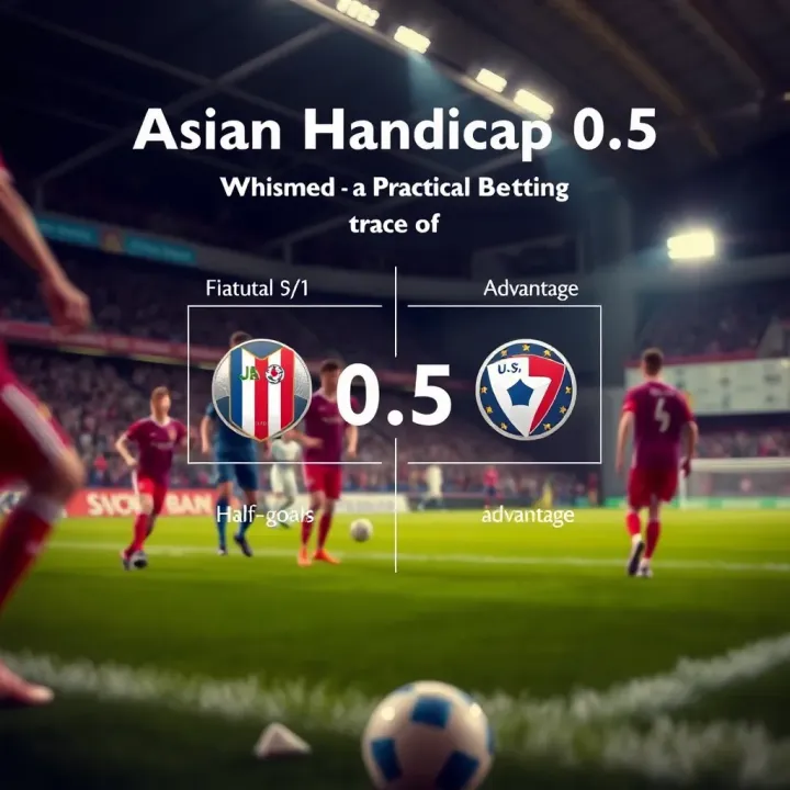 Diagram illustrating Asian Handicap 0.5 concept with two football teams and a half-goal advantage