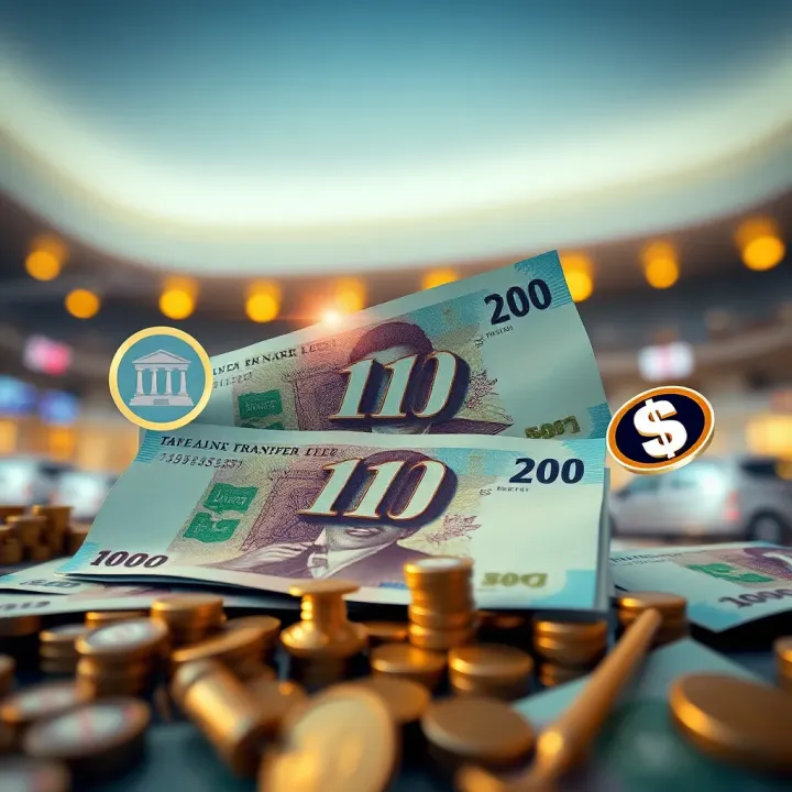 Digital illustration showing Nigerian naira notes with bank transfer icons symbolizing banking fees