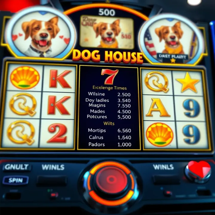 Slot machine reels showing various symbols related to the Dog House theme with highlighted payout values