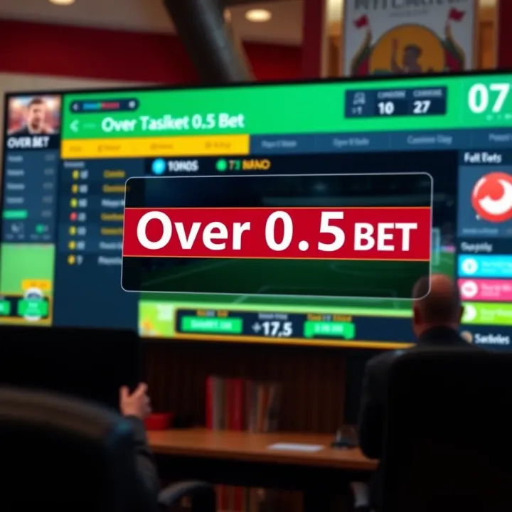 Illustration showing a digital betting interface highlighting the over 0.5 bet option for a sports match