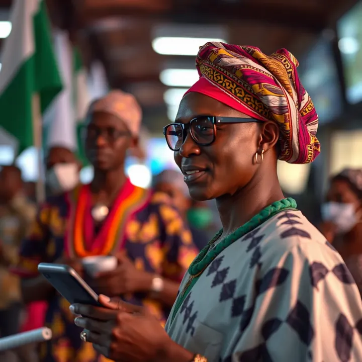 Digital Communication and Cultural Integration in Nigeria Symbolic representation of digital communication blending with Nigerian cultural elements