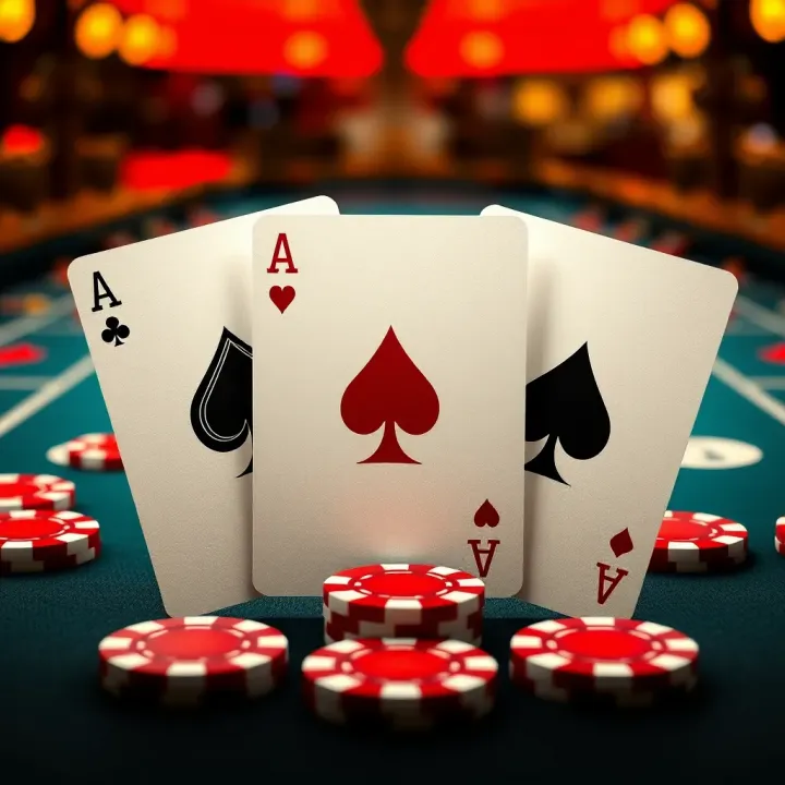 Three playing cards displayed representing a strategic winning combination in a casino game