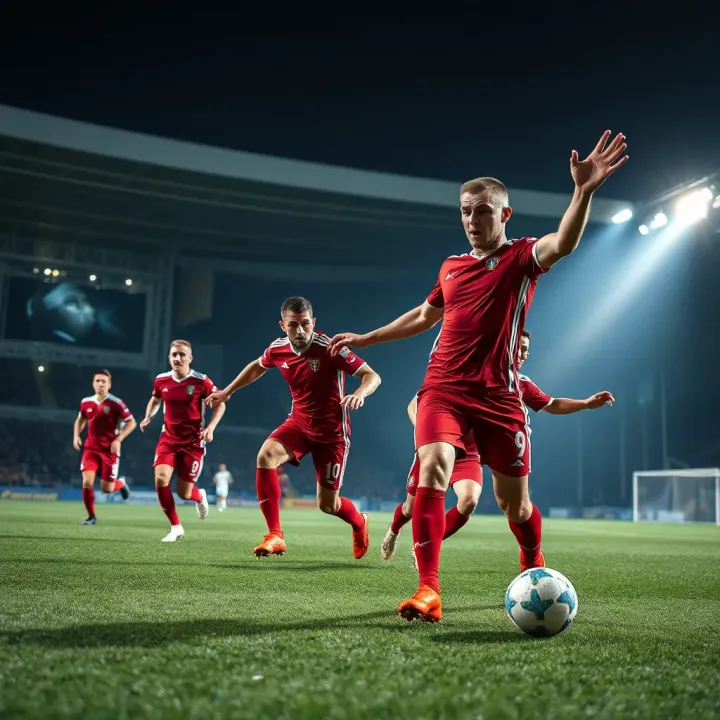 Wales Premier League teams competing intensely on the field under stadium lights